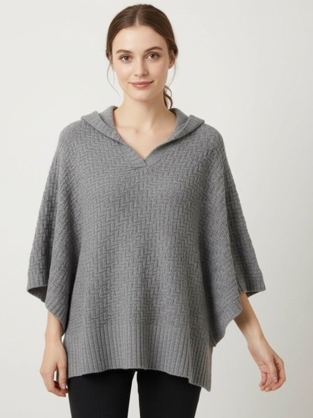 Gray Pullover Hooded Batwing Wool Blend Sweater Vest - Medium